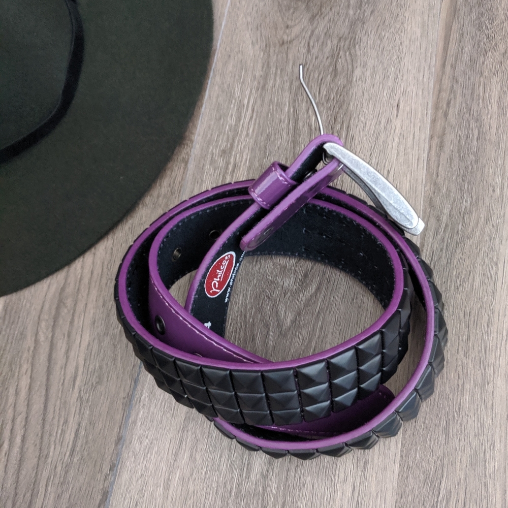 Philcos Purple Black Studded Leather Belt 34